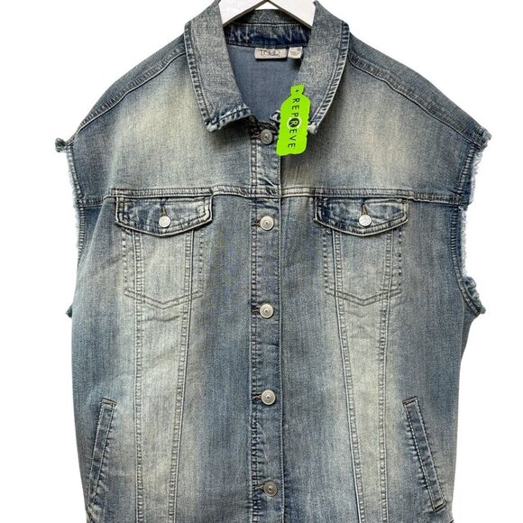 LOGO Lori Goldstein Denim Vest Plus Size 18W Blue Distressed Jean Jacket NEW - Picture 4 of 9